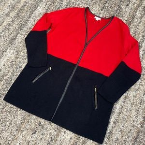 Charter club Tunic length open front cardigan with faux leather trim sz L